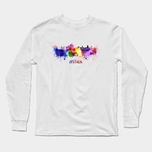 Milan skyline in watercolor Long Sleeve T-Shirt